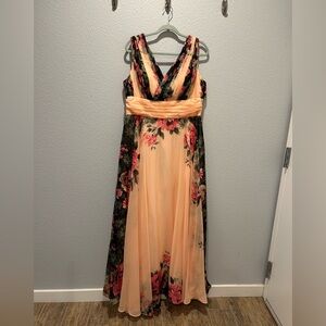 Grace Karin Floral Peach and Black Sleeveless Dress